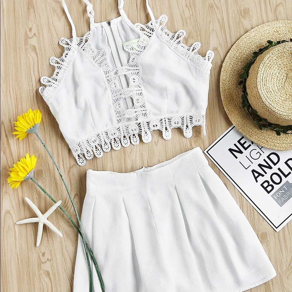 Two Piece Set w/ Lace Trim Cami and Pleated Shorts